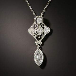 Edwardian Marquise-Cut Diamond Drop Necklace - 2