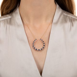 Edwardian Montana Sapphire and Pearl Horseshoe Pendant