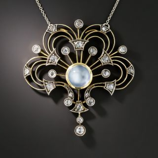 Vintage Moonstone And Rose-Cut Diamond Pendant Necklace - 2