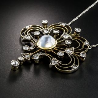 Edwardian Moonstone And Rose-Cut Diamond Pendant Necklace