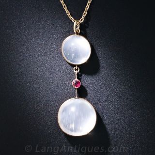 Edwardian Moonstone and Ruby Pendant Necklace