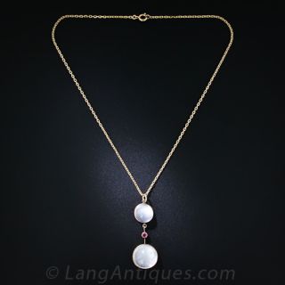 Edwardian Moonstone and Ruby Pendant Necklace