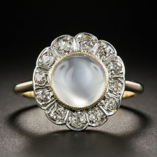 Edwardian Moonstone Cat's-Eye Diamond Halo Ring - 1