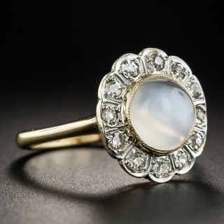 Edwardian Moonstone Cat's-Eye Diamond Halo Ring