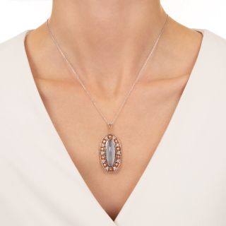 Edwardian Moonstone, Seed Pearl and Diamond Necklace