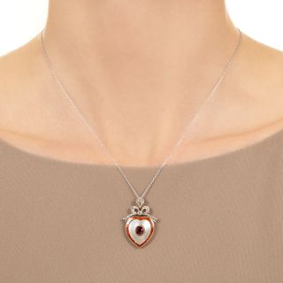 Edwardian Mother-of-Pearl, Ruby and Diamond Heart Pendant
