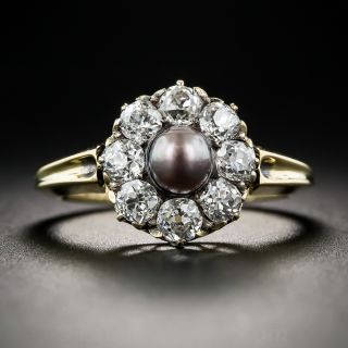 Edwardian Natural Black Pearl and Diamond Ring