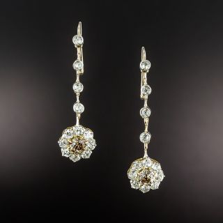 Edwardian Natural Brown Center Diamond Cluster Earrings - 2