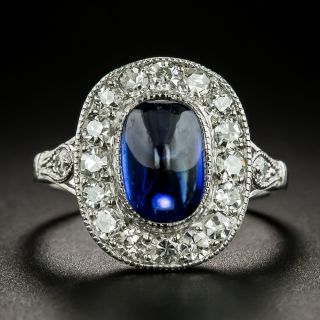 Edwardian Natural No-Heat Cabochon Sapphire and Diamond Halo Ring - 3