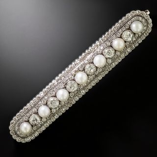 Edwardian Natural Pearl and Diamond Bar Brooch - GIA - 1
