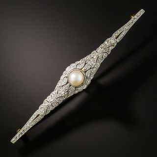 Edwardian Natural Pearl and Diamond Bar Pin - 3
