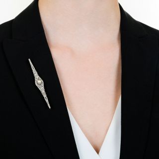 Edwardian Natural Pearl and Diamond Bar Pin