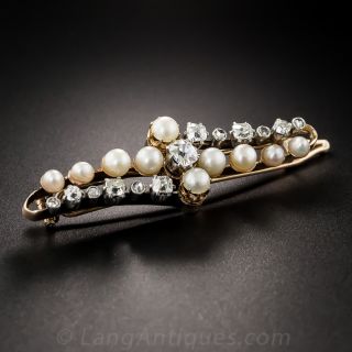 Edwardian Natural Pearl and Diamond  Barrette 