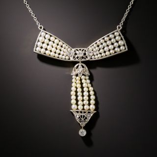 Edwardian Natural Pearl and Diamond Bow Necklace - 4