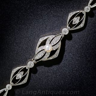 Edwardian Natural Pearl and Diamond Bracelet