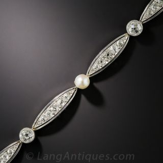 Edwardian Natural Pearl and Diamond Bracelet