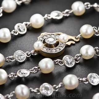 Edwardian Natural Pearl and Diamond Chain