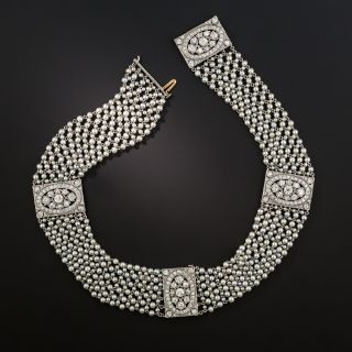 Edwardian Natural Pearl and Diamond Choker - 1