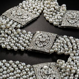 Edwardian Natural Pearl and Diamond Choker