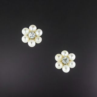 Edwardian Natural Pearl and Diamond Cluster Earrings - 3