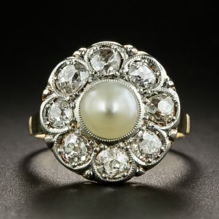 Edwardian Natural Pearl and Diamond Cluster Ring - 2
