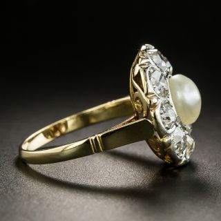 Edwardian Natural Pearl and Diamond Cluster Ring
