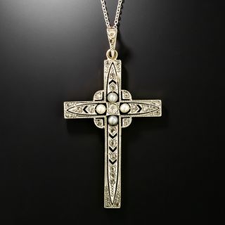 Edwardian Natural Pearl and Diamond Cross - 3