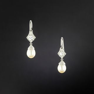 Edwardian Natural Pearl and Diamond Dangle Earrings - 6