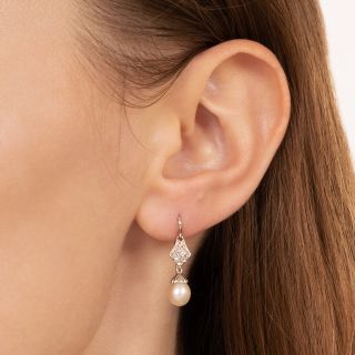 Edwardian Natural Pearl and Diamond Dangle Earrings