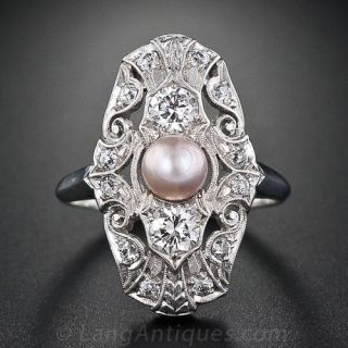 Edwardian Natural Pearl and Diamond Dinner Ring