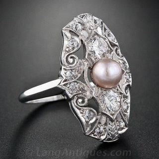 Edwardian Natural Pearl and Diamond Dinner Ring