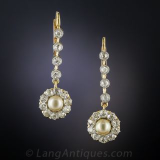 Edwardian Natural Pearl and Diamond Drop Earrings