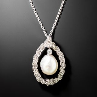 Edwardian Natural Pearl and Diamond Drop Necklace - GIA - 2