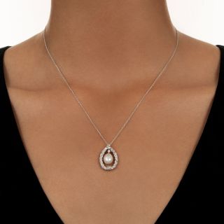Edwardian Natural Pearl and Diamond Drop Necklace - GIA