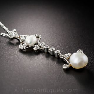 Edwardian Natural Pearl and Diamond Drop