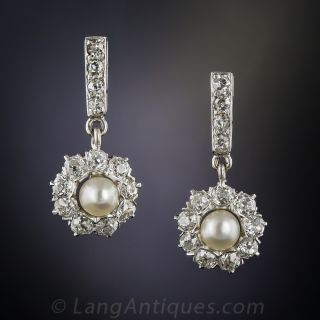 Edwardian Natural Pearl and Diamond Earrings