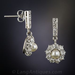 Edwardian Natural Pearl and Diamond Earrings