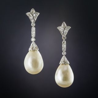 Edwardian Natural Pearl and Diamond Earrings - GIA