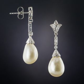 Edwardian Natural Pearl and Diamond Earrings - GIA