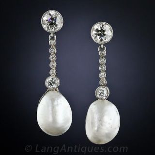 Edwardian Natural Pearl and Diamond Earrings - 1