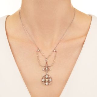 Edwardian Natural Pearl and Diamond Festoon Necklace