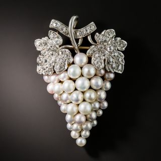 Edwardian Natural Pearl and Diamond Grape Cluster Brooch - 2