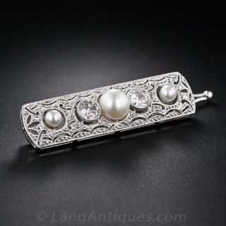 Edwardian Natural Pearl and Diamond Hair Barrette