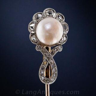 Edwardian Natural Pearl and Diamond Jabot Pin - 2