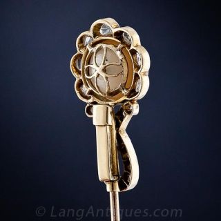 Edwardian Natural Pearl and Diamond Jabot Pin