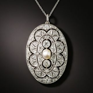 Edwardian Natural Pearl and Diamond Lavaliere  - 2