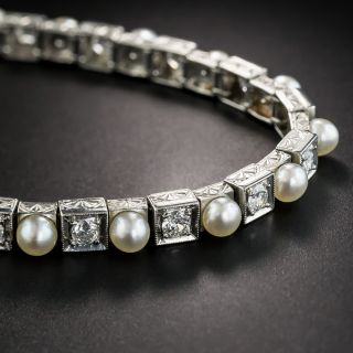 Edwardian Natural Pearl and Diamond Line Bracelet - 1
