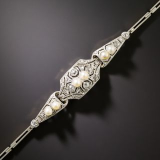 Edwardian Natural Pearl and Diamond Link Bracelet - 2