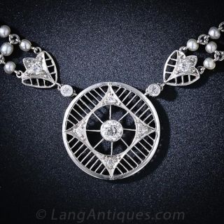 Edwardian Natural Pearl and Diamond Necklace