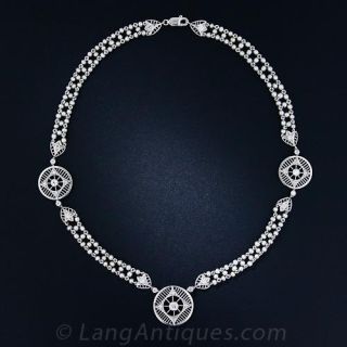 Edwardian Natural Pearl and Diamond Necklace - 3